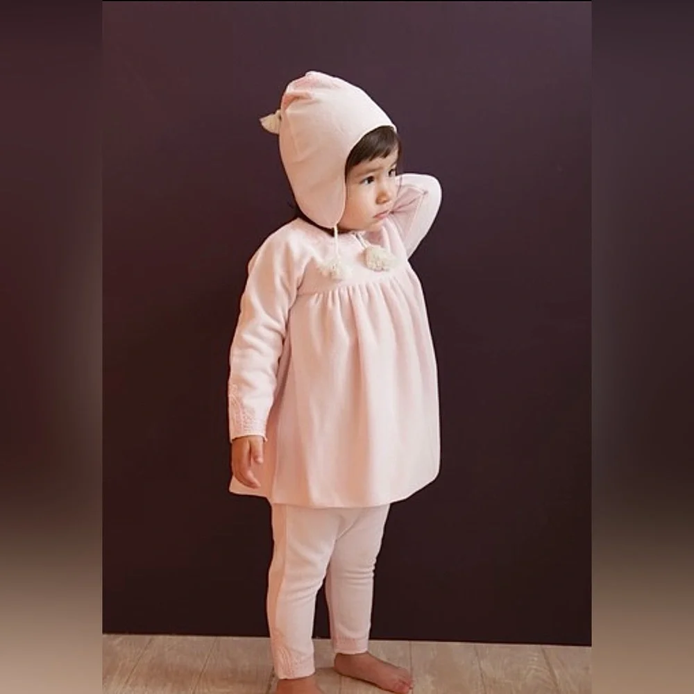 Angel Dear 2 piece Pink Dress and Pants Soft Chenille Baby Outfit w/ Tassels